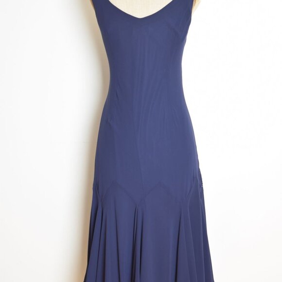 vintage Y2K dress navy fairy flutter flapper drop waist beaded prom party midi L - Picture 7 of 8